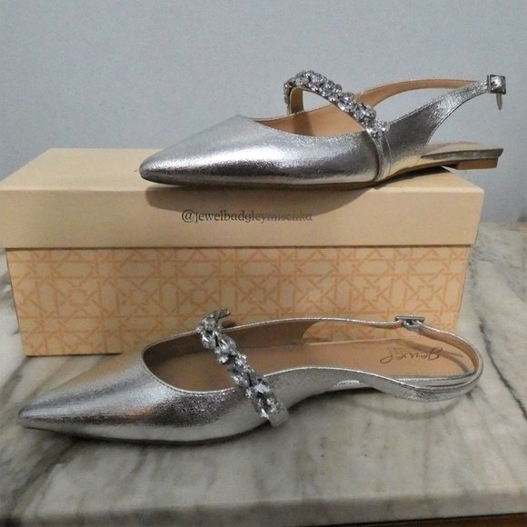 NiB Jewel Badgley Mischka Bambi Pointed Toe Sling Back Flats Silver 7.5 - Picture 13 of 16